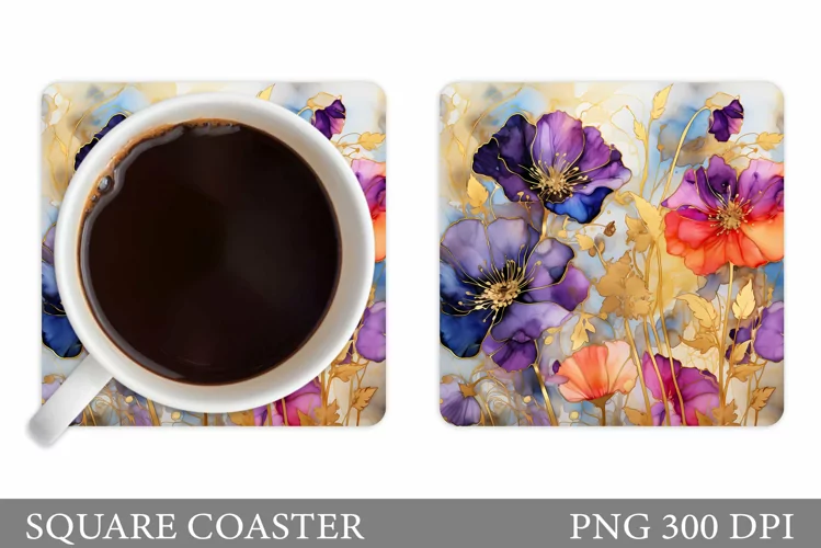 Flowers Coaster Design. Flowers Square Coaster Sublimation