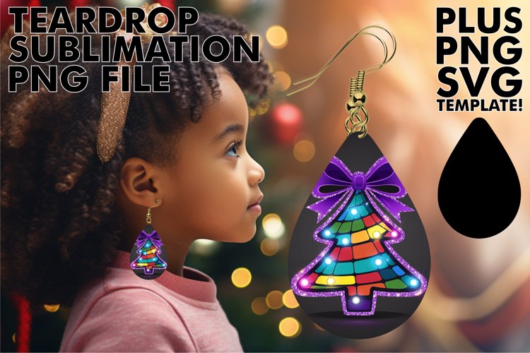 Lovely Teardrop Earrings Art PNG, Neon Xmas