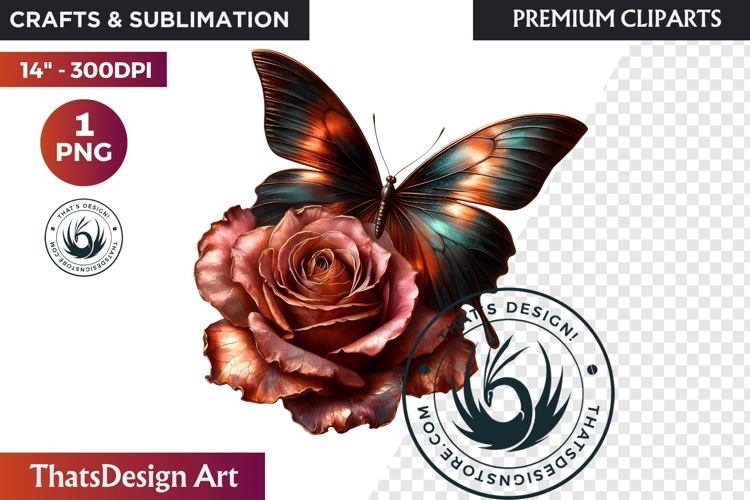 Autumn Butterfly and flower Clipart: Moody Floral PNG