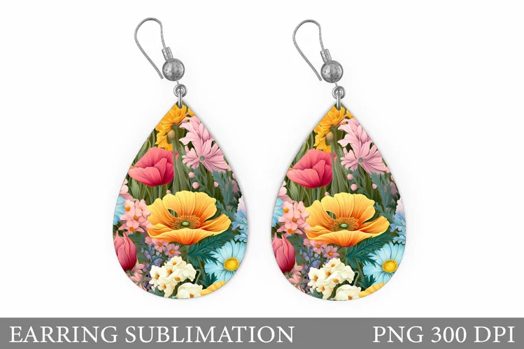 Flowers Earring Design. Flowers Teardrop Earring Template