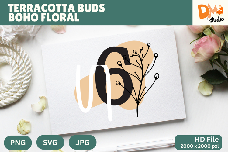 Terracotta Buds Boho Floral Monogram
