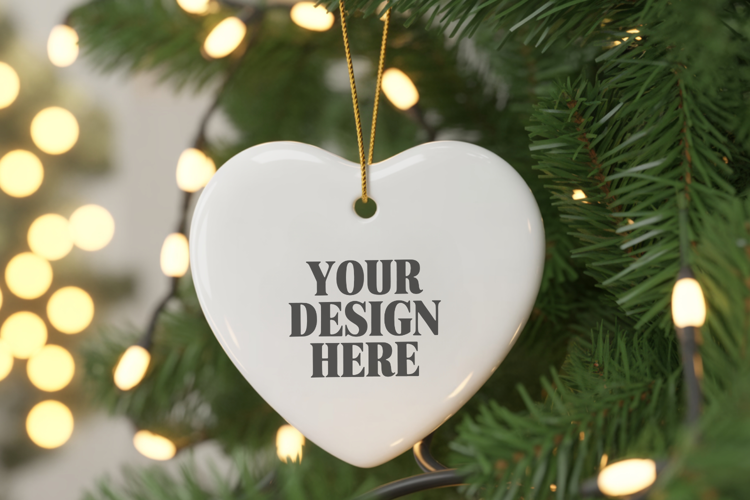 Christmas Love Heart Ornament Mockup | Holiday Hanging