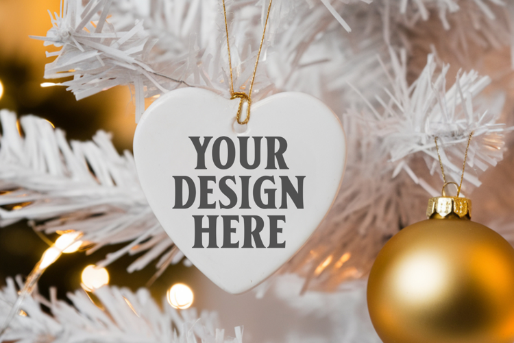 Heart Shaped Christmas Ornament Mockups | Frosted Glass Holi