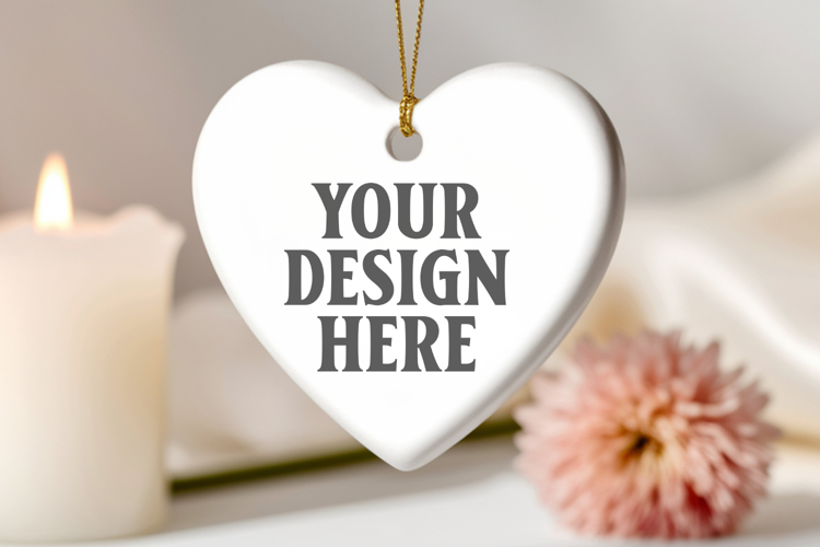 Christmas Heart Ornaments Mockup | Hanging Glass Heart Ornam