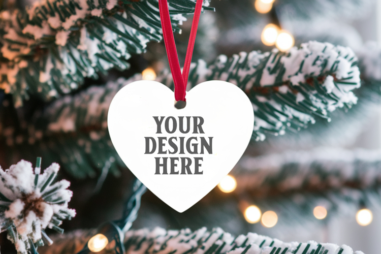 Romantic Christmas Ceramic Heart Ornament Mockup | Holiday