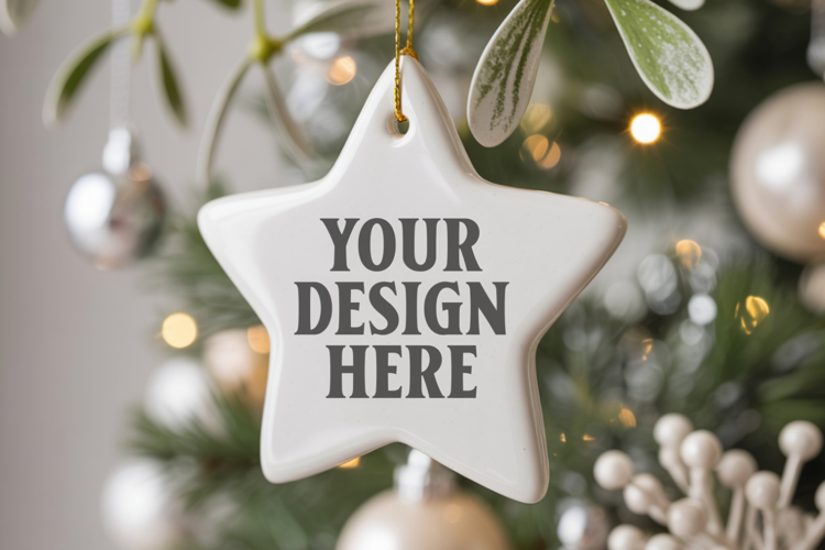 Christmas Star Ceramic Ornament Mockup | Cozy Boho Holiday D