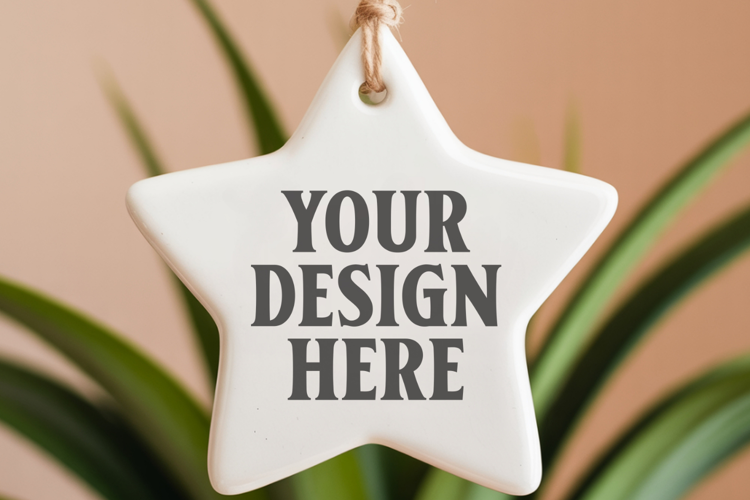 Christmas Star Ceramic Ornaments Mockup | Holiday Star Ornam
