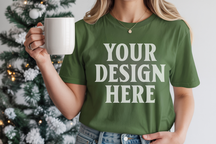 Blue Spruce Comfort Colors 1717 Christmas Shirt Mockup, Cozy