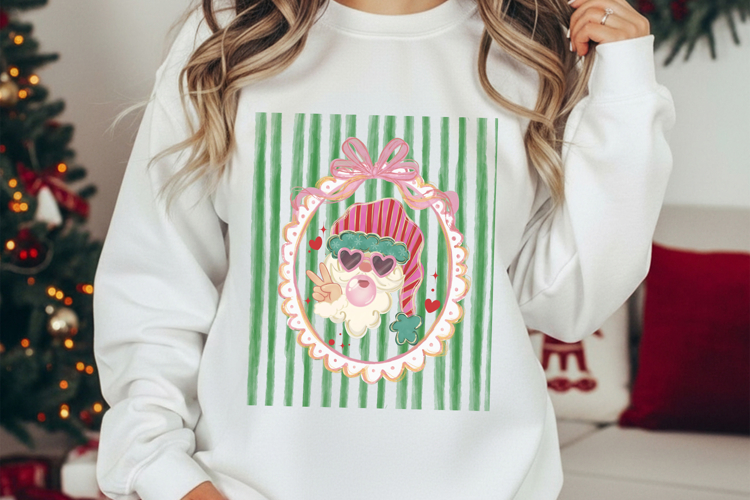 Glitter Preppy Santa Clause Png, Coquette Christmas Png