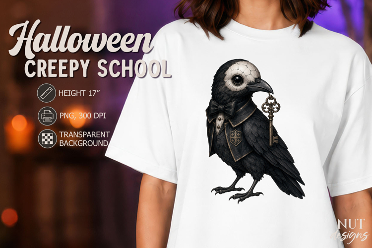 Creepy School Raven Key Gothic Halloween PNG
