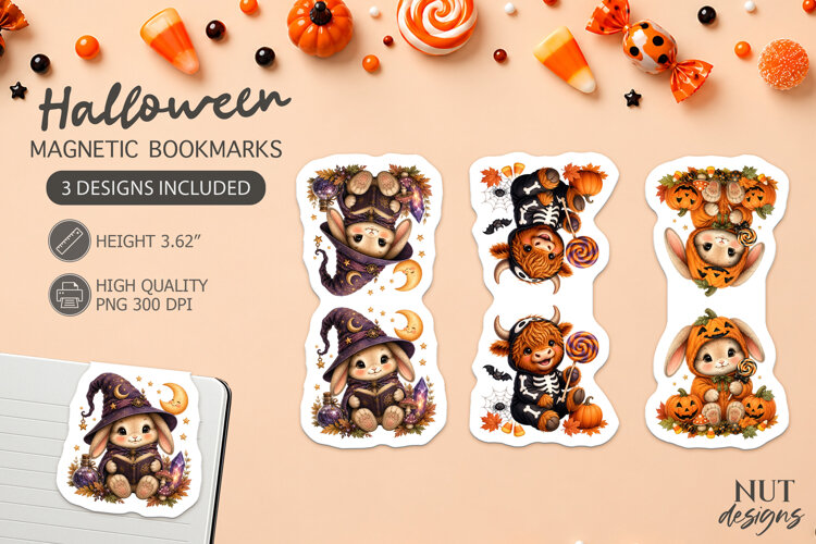 Halloween Witch Pumpkin Skeleton Baby Animal Bookmarks example image 1