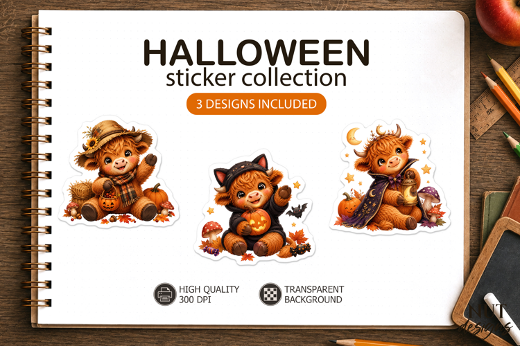 Cute Halloween Stickers Baby Highland Cow Stickers Scarecrow