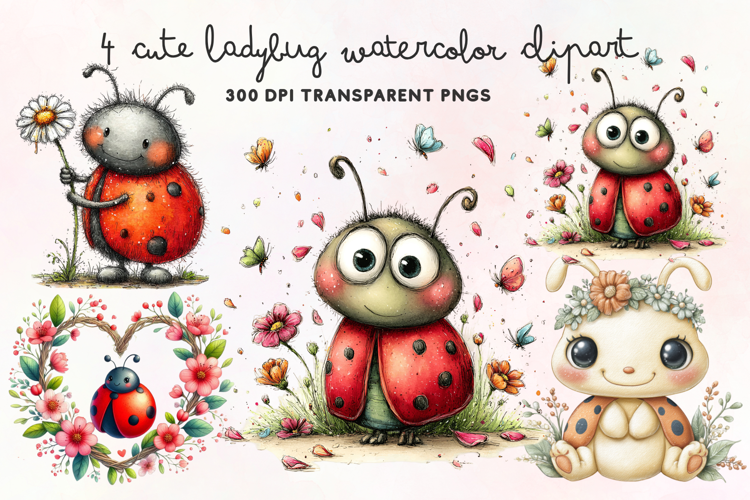 Cute Ladybug Watercolor Clipart PNG