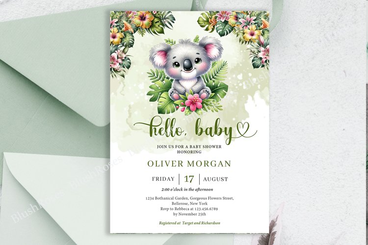 Tropical Jungle Animals Tiger Boy Baby Shower Invite ZB89 example image 1