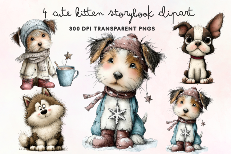 Cute Watercolor Dogs Clipart PNG