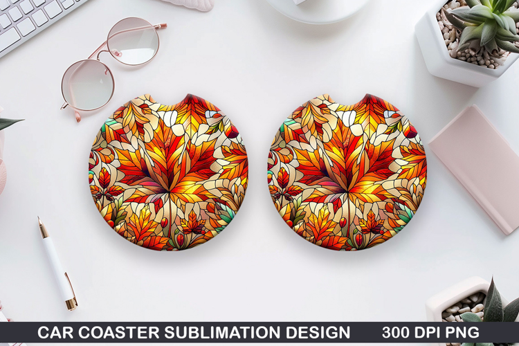 Fall Leaves Car Coaster Sublimation| Autumn Flowers Coaster