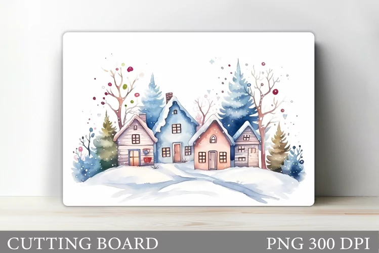 Winter Houses Cutting Board. Winter Cutting Board Template