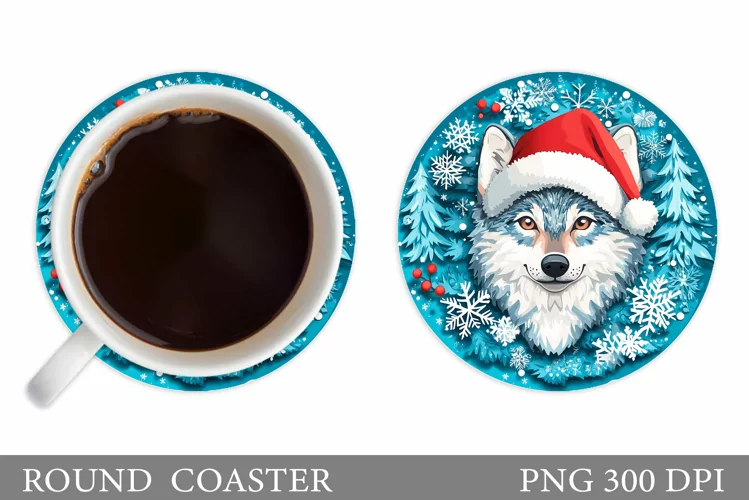 Wolf Coaster Design. Christmas Coaster Sublimation