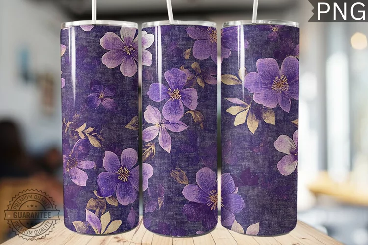 Purple Floral Tumbler Wrap - High Quality 300 Dpi