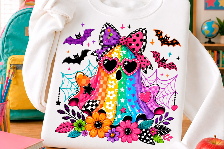 Rainbow Preppy Halloween Ghost Png