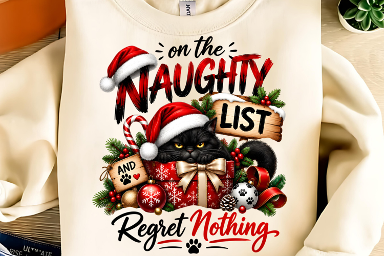 Naughty List Christmas Cat PNG, Christmas Sublimation