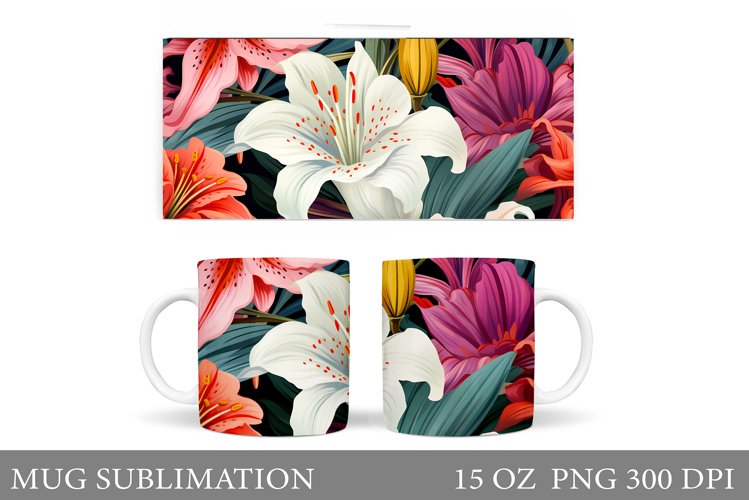 Flowers Mug Sublimation. Summer Mug Wrap Design