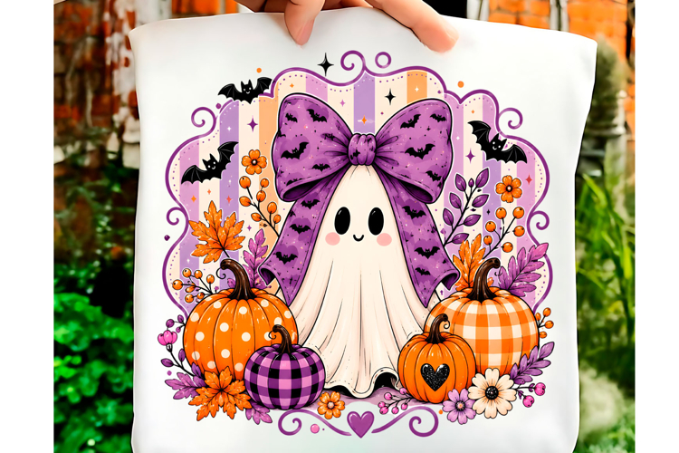 Purple Bow Ghost Halloween PNG