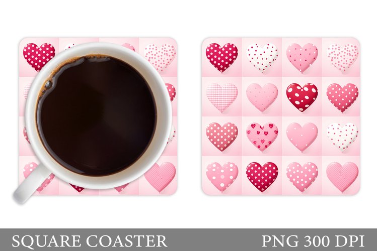 Hearts Coaster Sublimation. Valentines Coaster Design