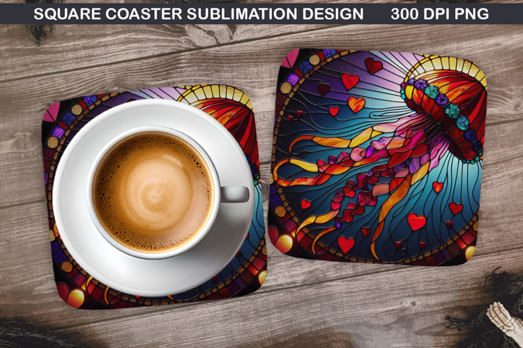 Jellyfish Coaster Sublimation, Valentine Coaster PNG Design