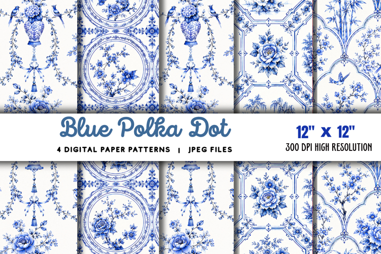 Blue Polka Dot Digital Paper JPG