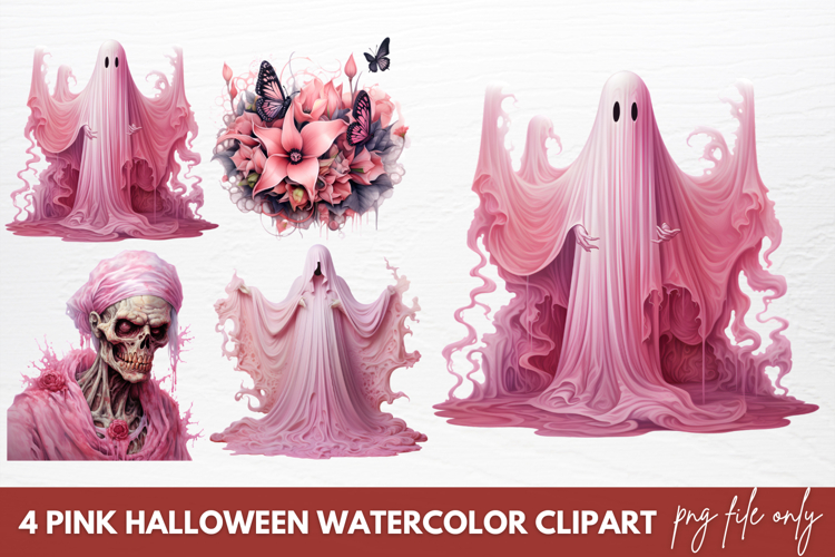 Pink Halloween Watercolor Clipart
