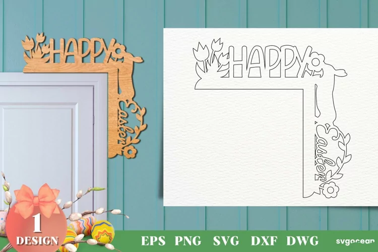 Happy Easter Door Corner Laser Cut Files | Glowforge