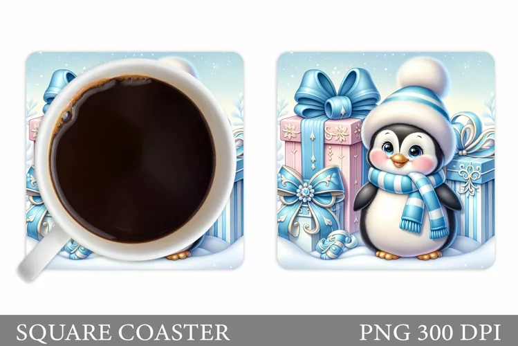 Cute Penguin Coaster Design. Christmas Coaster Sublimation