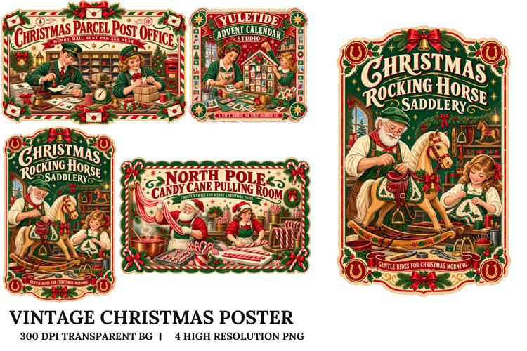 Vintage Christmas Poster PNG