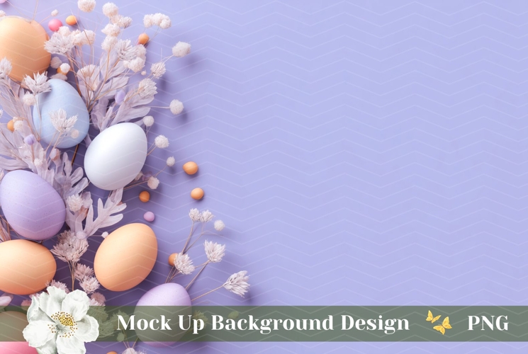 Easter Eggs Background Design, Purple Background Mockup