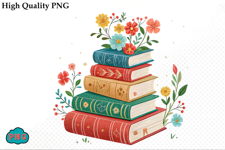 Watercolor Floral Books Clipart PNG
