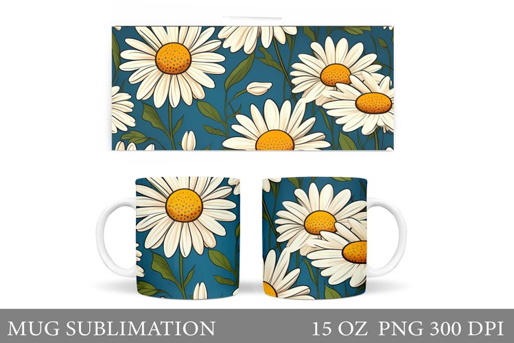 Flowers Mug Sublimation. Daisy Flowers Mug Wrap Design