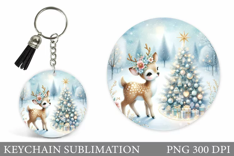 Christmas Deer Keychain. Christmas Keychain Sublimation
