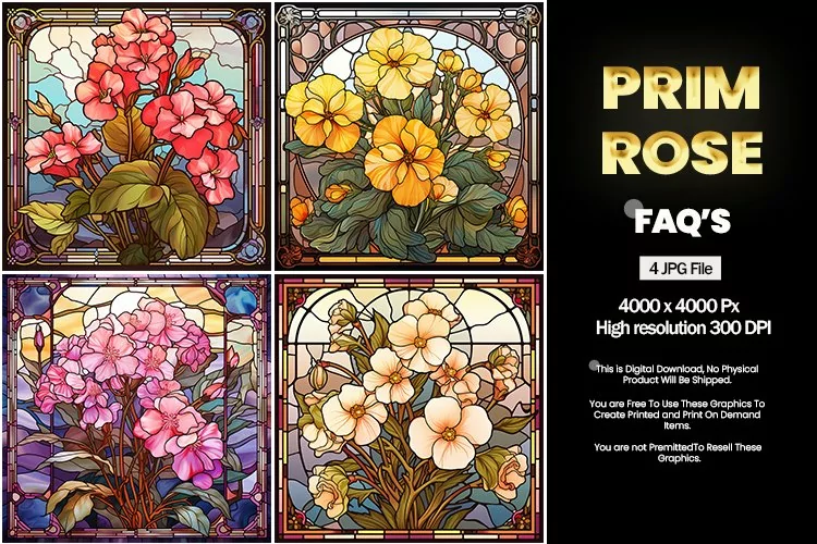 Stained Glass Primrose Square Coaster - 04 Variations