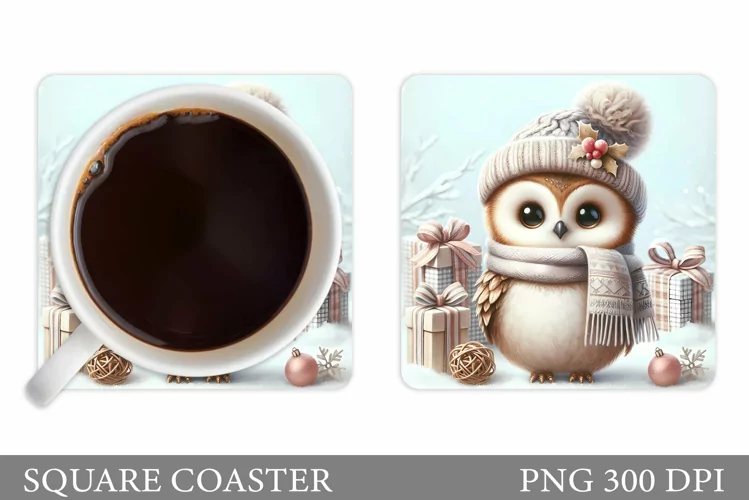Christmas Owl Coaster Design. Christmas Owl Sublimation