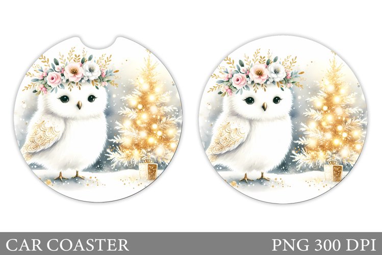 Christmas Owl Car Coaster. Christmas Car Coaster Design example image 1