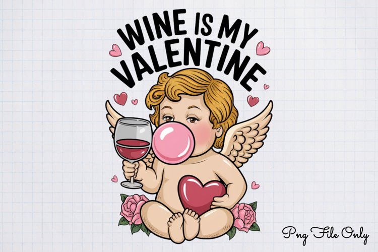 Wine is my valentine PNG, Funny Valentine Sublimation PNG