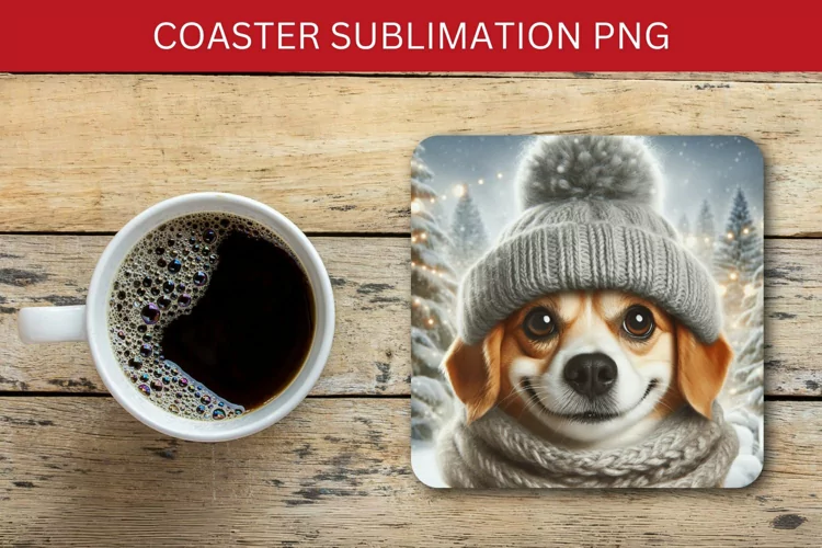 square coaster - christmas dog puppy