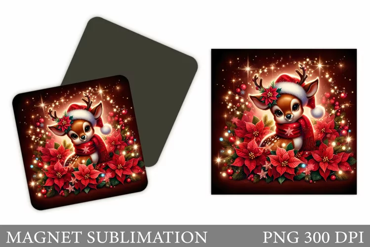 Christmas Deer Magnet Design. Christmas Magnet Sublimation