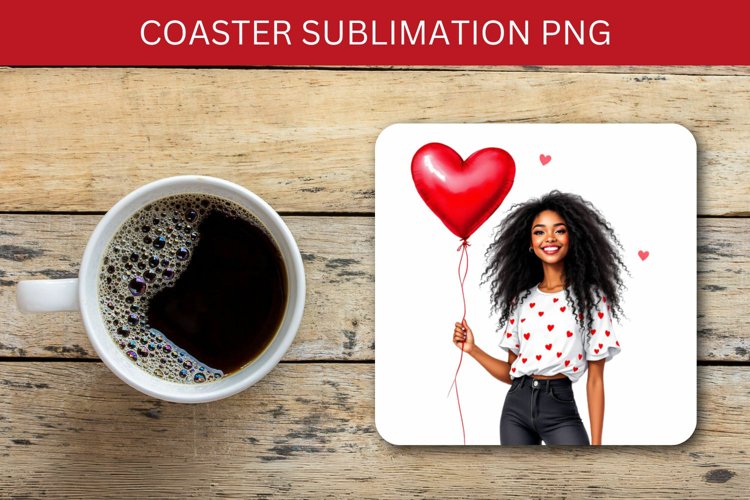 valentine square coaster - black girl example image 1