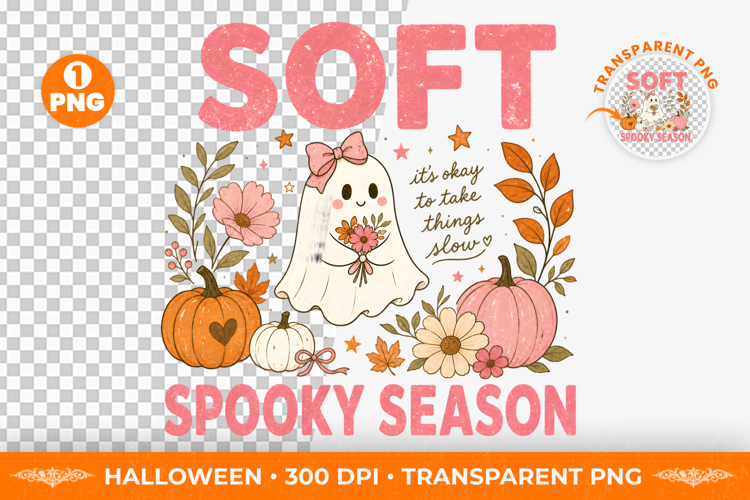 Soft Spooky Season Ghost Halloween T-Shirt Design PNG