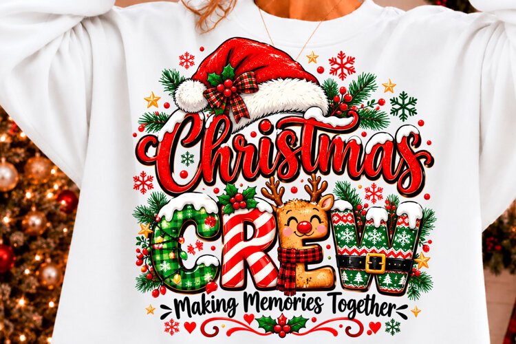 Christmas Crew Family Shirt Design, Santa Hat Reindeer example image 1