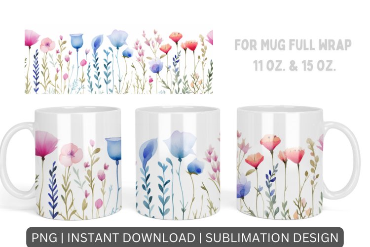 Wildflowers Mug Sublimation, Floral Design Mug Wrap