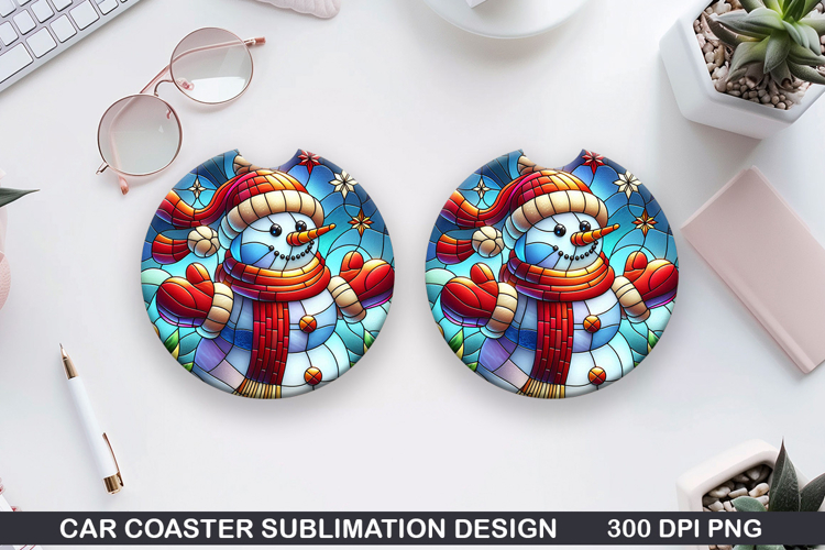 Snowman Car Coaster Sublimation|Christmas Coaster PNG Design