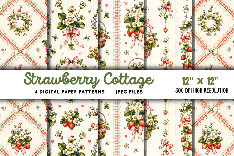 Strawberry Cottage Digital Paper JPG